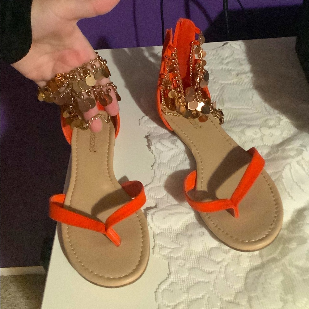 ShoeDazzle Tammara Embellished Orange Flat Sandals